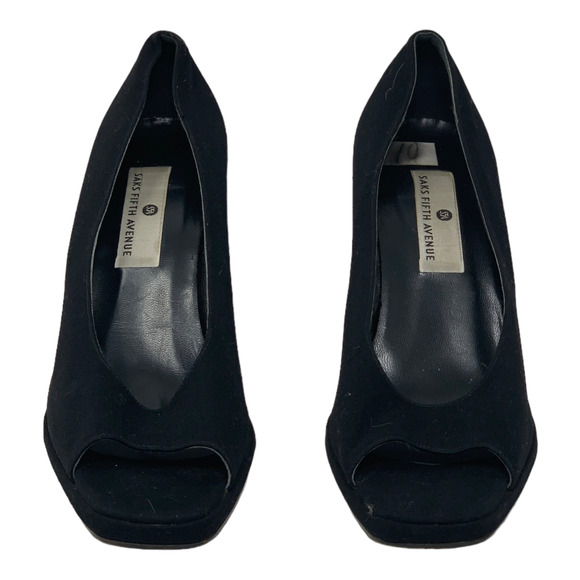 Saks Fifth Avenue black peep toes heel shoes size 10M - Picture 2 of 8